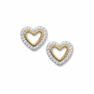Two Tone CZ Heart Outline Earrings