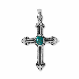 Turquoise Fleur de Lis Cross Pendant