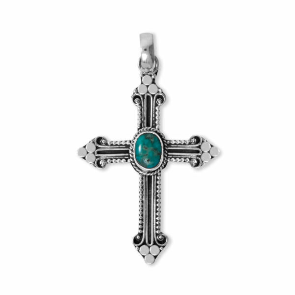 Turquoise Fleur de Lis Cross Pendant