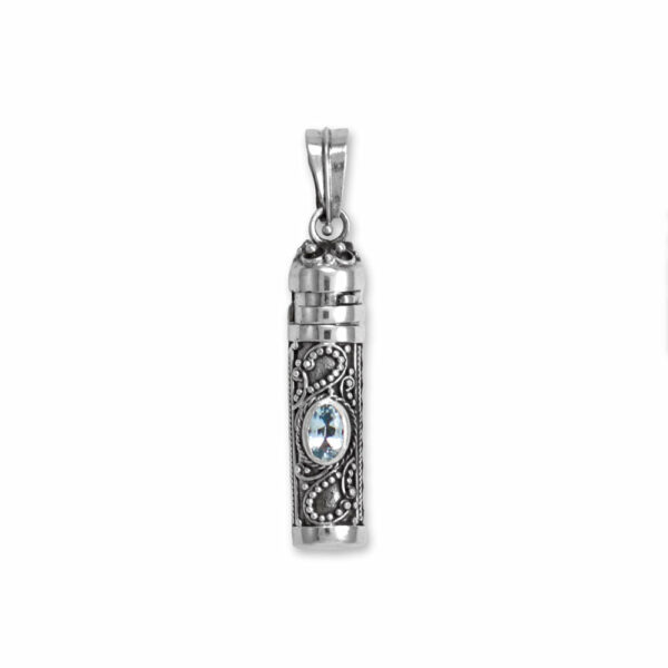 Oxidized Bali Blue Topaz Pendant