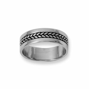 Rhodium Plated Oxidized Wheat Pattern Ring