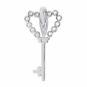 Sterling Silver CZ Heart Key Pendant