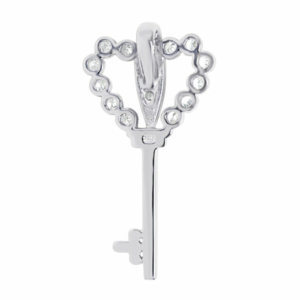 Sterling Silver CZ Heart Key Pendant