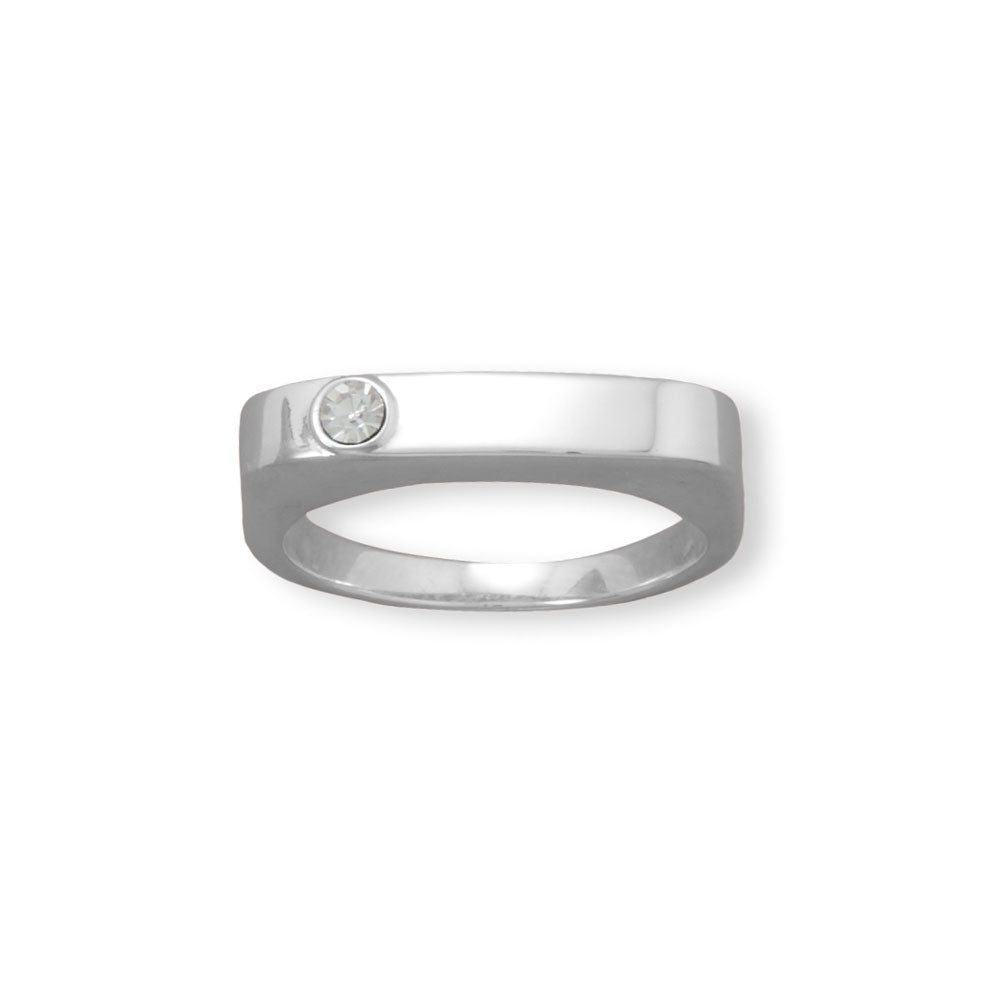 Sterling Silver Crystal Bar Ring