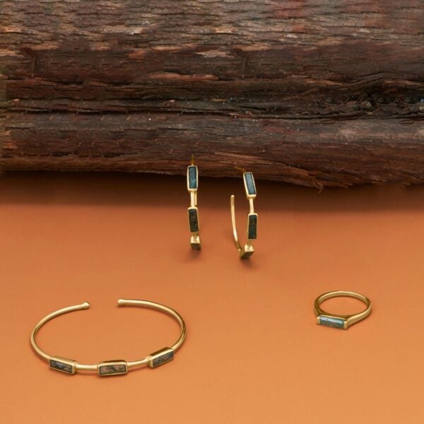 14 Karat Gold Plated Moss Agate Cuff Bracelet - alternate view 2
