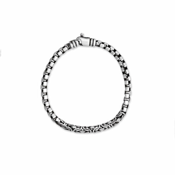 8.5 Black Rhodium Brushed Box and Byzantine Chain Bracelet