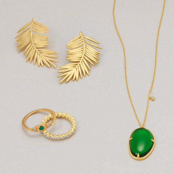 17.5 + 2 14 Karat Gold Plated Green Glass and CZ Necklace - alternate view 2