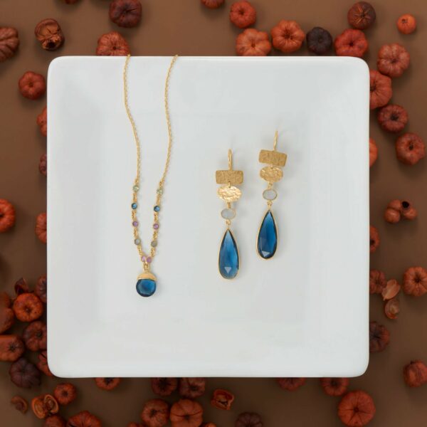 14 Karat Gold Plated Chalcedony and Glass Drop Earrings - alternate view 2