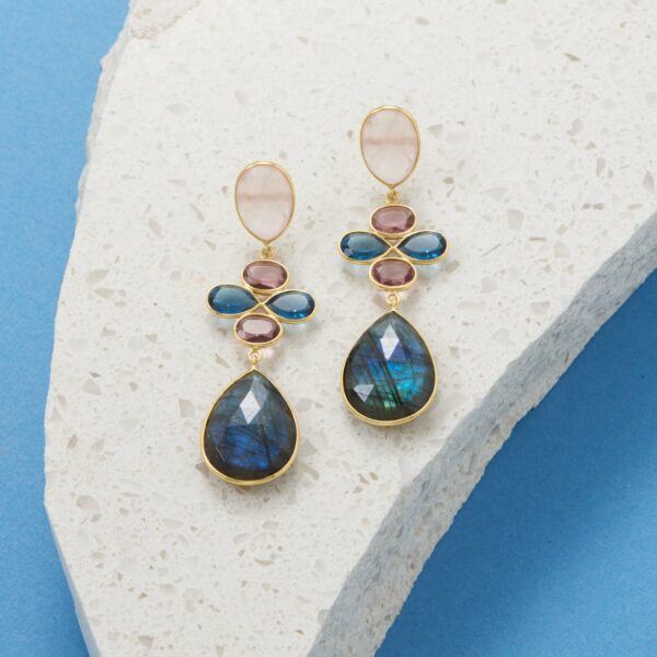 Rose Quartz and Glass Drop Earrings