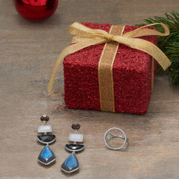 Rhodium Plated Geometric Stone Drop Earrings - alternate view 2