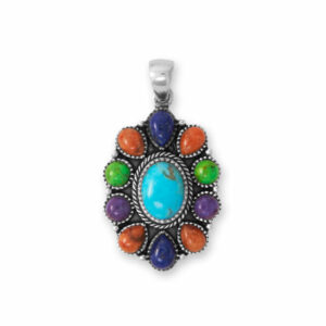 Oxidized Sterling Silver Multi Stone Pendant