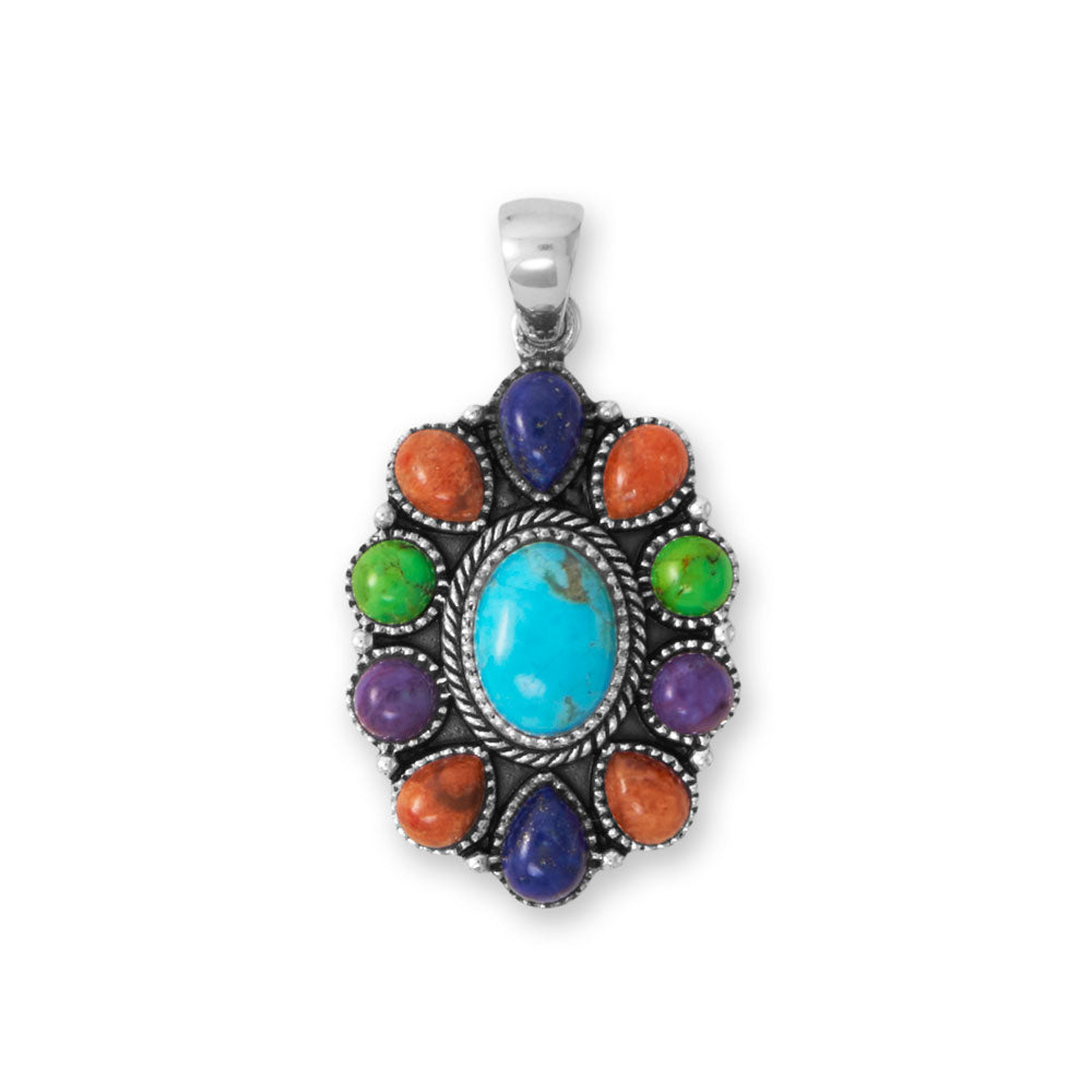 Oxidized Sterling Silver Multi Stone Pendant