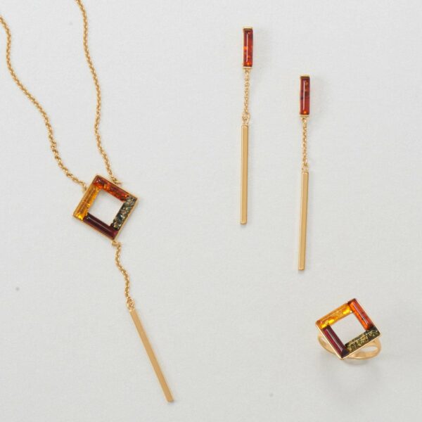 24 Karat Gold Plated Baltic Amber Bar Drop Earrings - alternate view 2