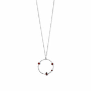 16 + 2 Rhodium Plated Garnet and Hammered Circle Necklace