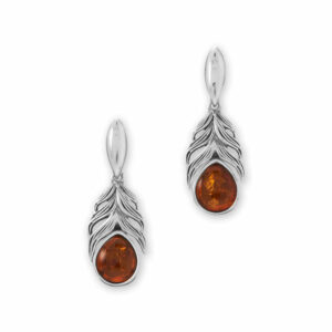 Oxidized Baltic Amber Feather Earrings