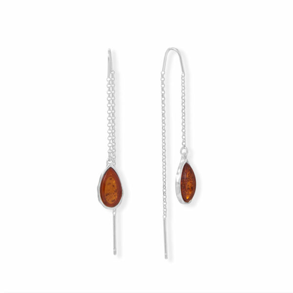 Pear Baltic Amber Threader Earrings