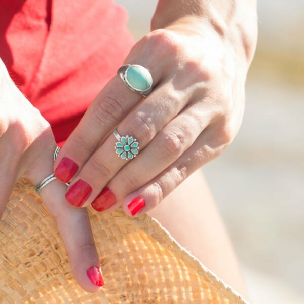 Reconstituted Turquoise Flower Ring in Silver - alternate view 4