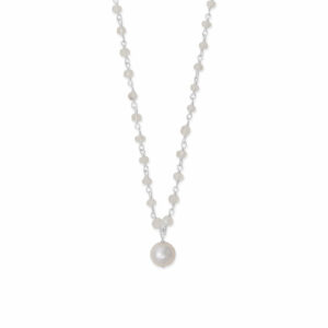 16 + 2 Rainbow Moonstone and Cultured Freshwater Pearl Drop Necklace