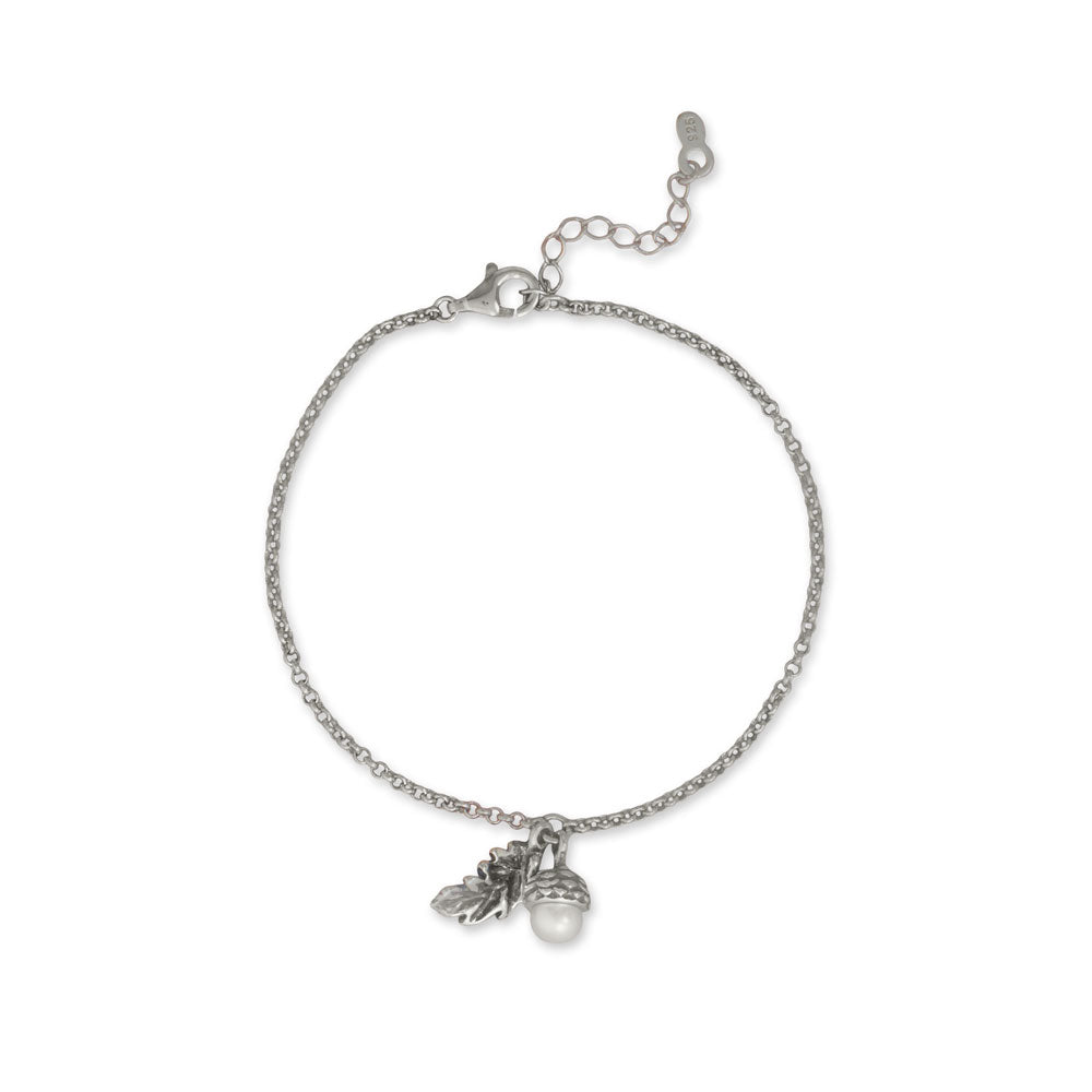 6.5 + 1.5 Cultured Freshwater Pearl Acorn and Leaf Charm Bracelet