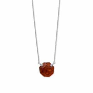 18 + 2 Rhodium Plated Octagon Baltic Amber Necklace