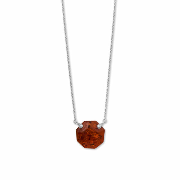 18 + 2 Rhodium Plated Octagon Baltic Amber Necklace