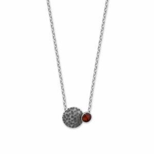 18 + 2 Oxidized Hammered Disk and Round Amber Necklace