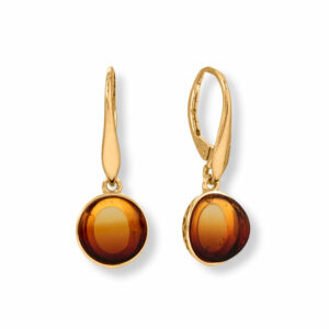 14 Karat Gold Plated Round Sunrise Amber Lever Earrings
