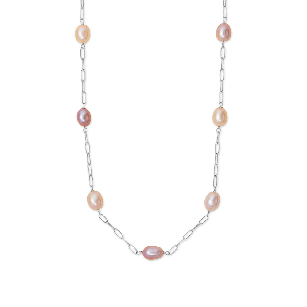 18 Natural Color Cultured Freshwater Pearl Station Necklace
