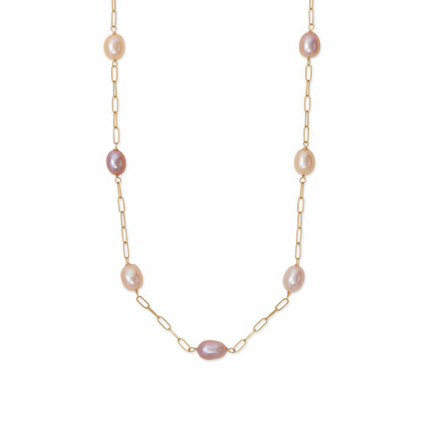 18 Gold Filled Natural Color Cultured Freshwater Pearl Station Necklace