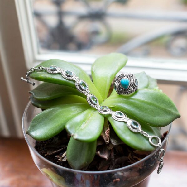 Blue Topaz and Reconstituted Turquoise Ring - alternate view 3