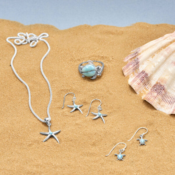 Rhodium Plated Larimar Sea Turtle Ring - alternate view 2