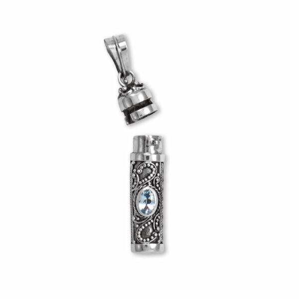 Oxidized Bali Blue Topaz Memory Keepsake Pendant - alternate view 2