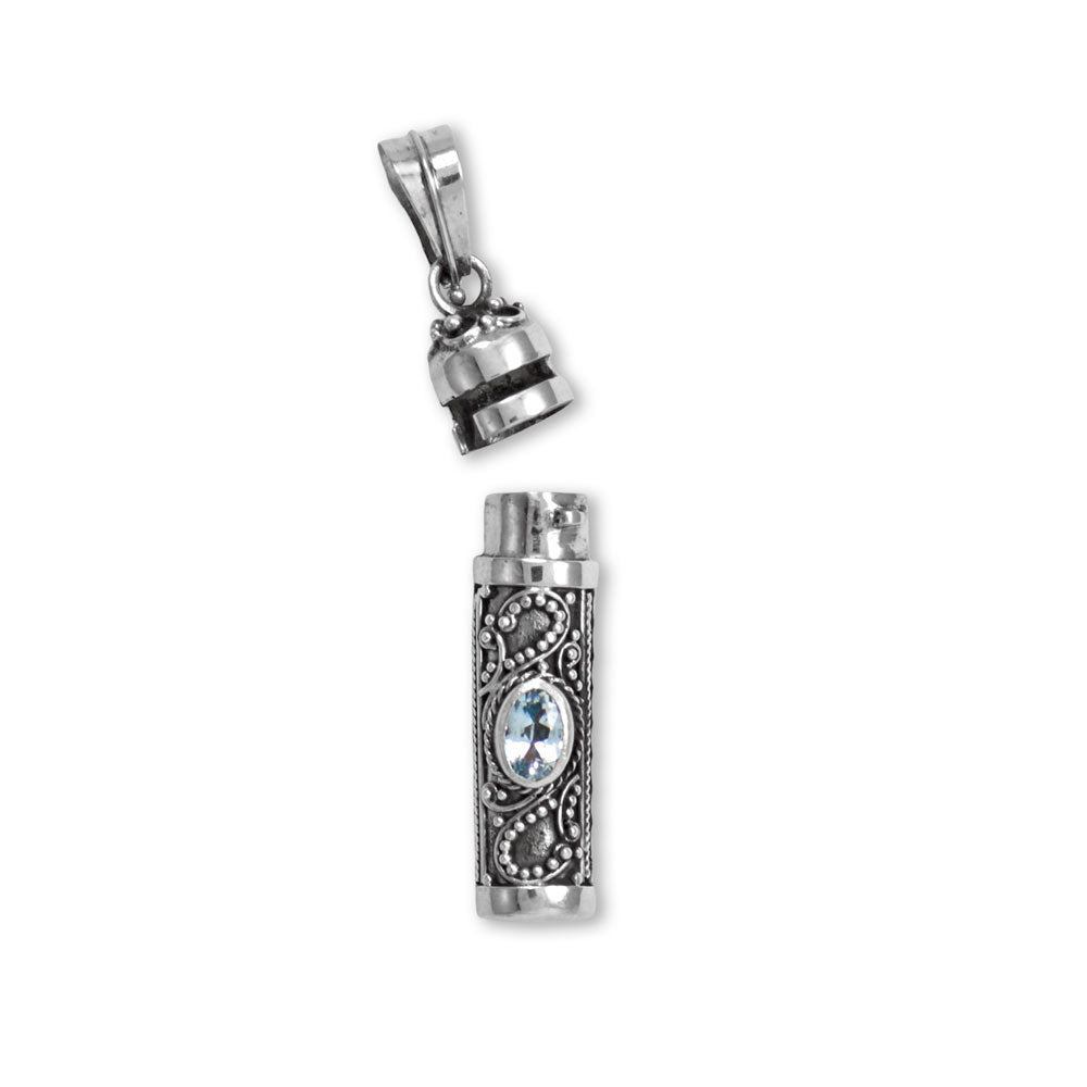 Oxidized Bali Blue Topaz Memory Keepsake Pendant - alternate view 2