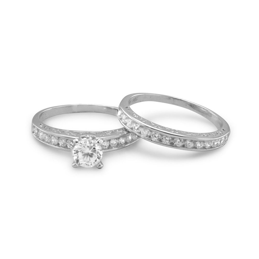 Rhodium Plated Wedding Band Set - alternate view 2