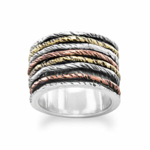 Oxidized Tri Tone Spinner Band Ring