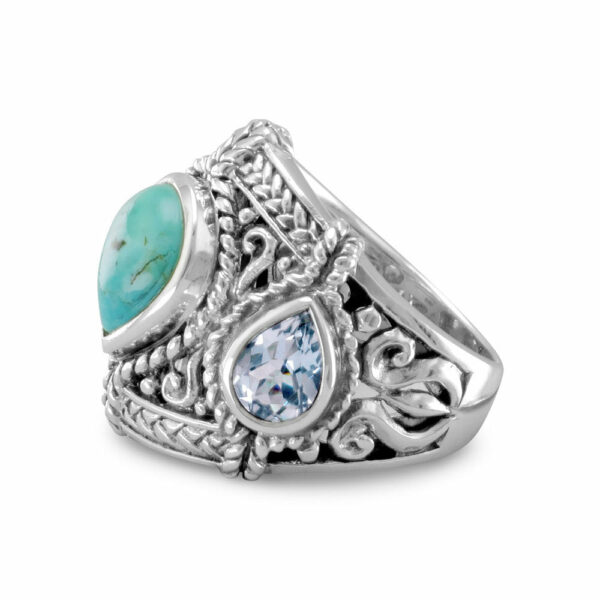 Blue Topaz and Reconstituted Turquoise Ring - alternate view 2