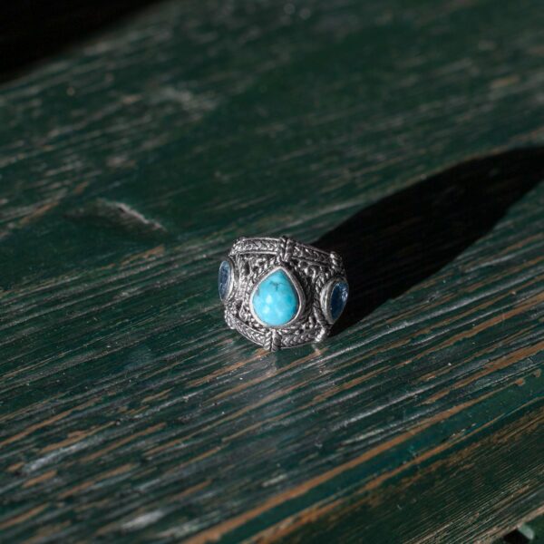 Blue Topaz and Reconstituted Turquoise Ring - alternate view 4