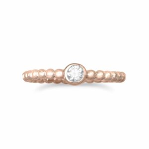 14 Karat Rose Gold Plated Solitaire CZ Ring