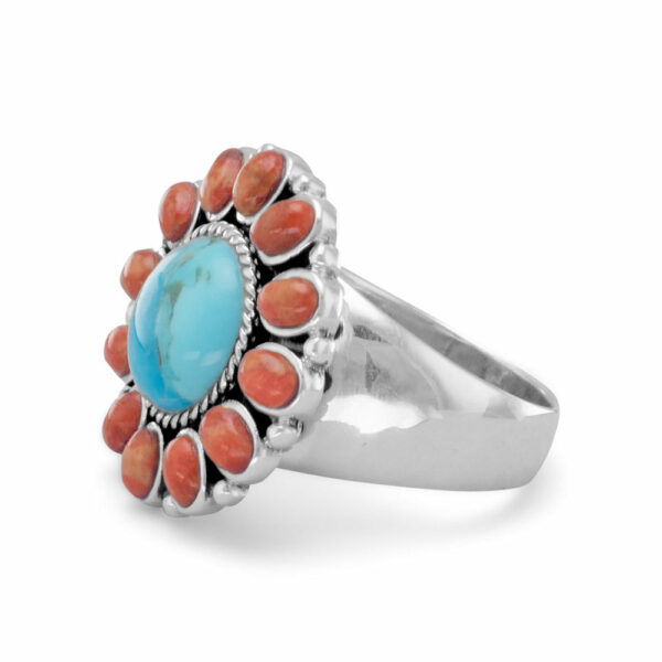 Reconstituted Turquoise and Coral Sunburst Ring - alternate view 2