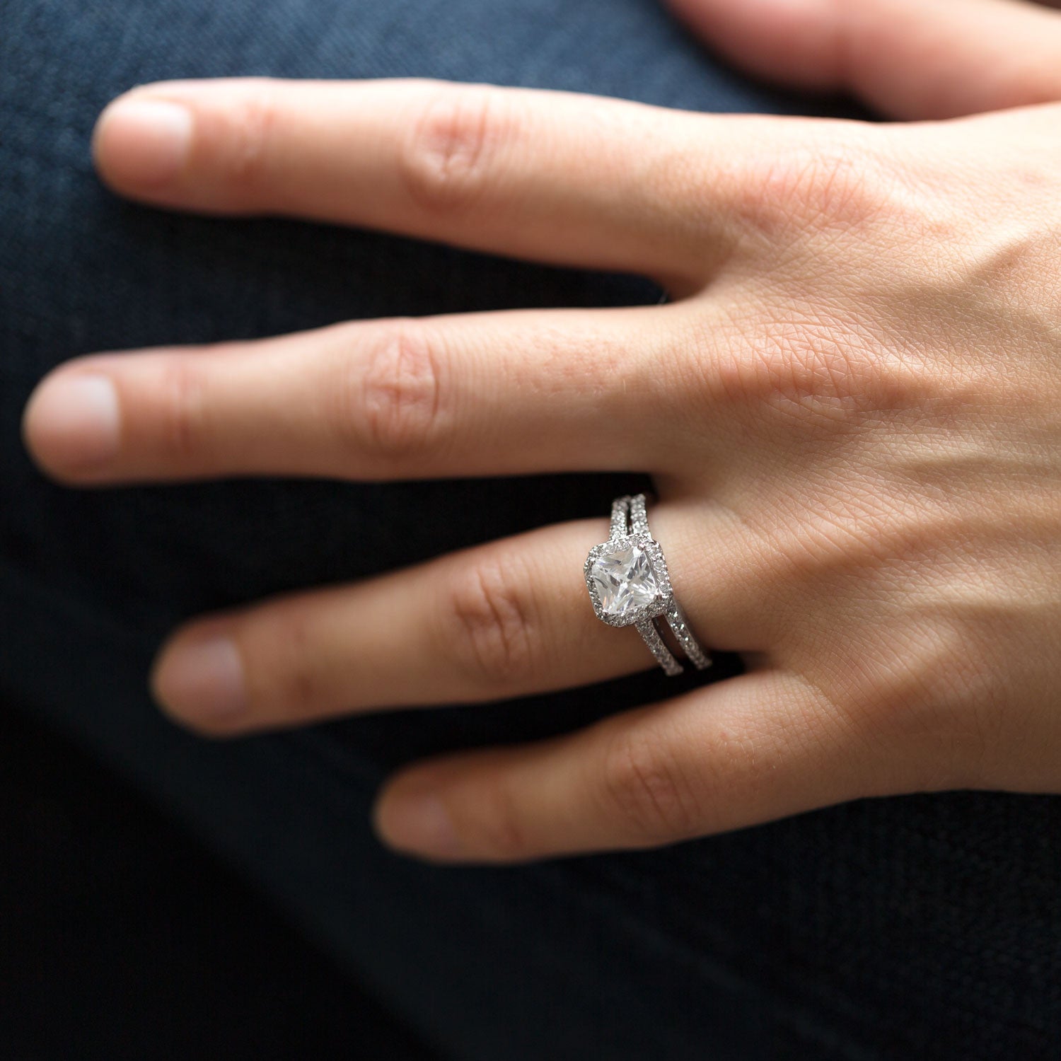Rhodium Plated CZ Bridal Ring Set - alternate view 2