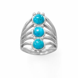Polished Six Line Reconstituted Turquoise Ring