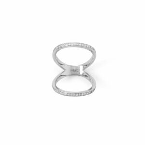 Rhodium Plated CZ Double Band Knuckle Ring