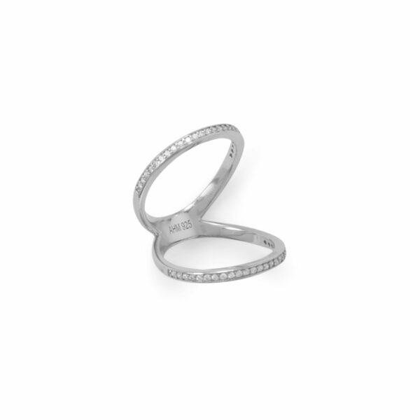 Rhodium Plated CZ Double Band Knuckle Ring - alternate view 2