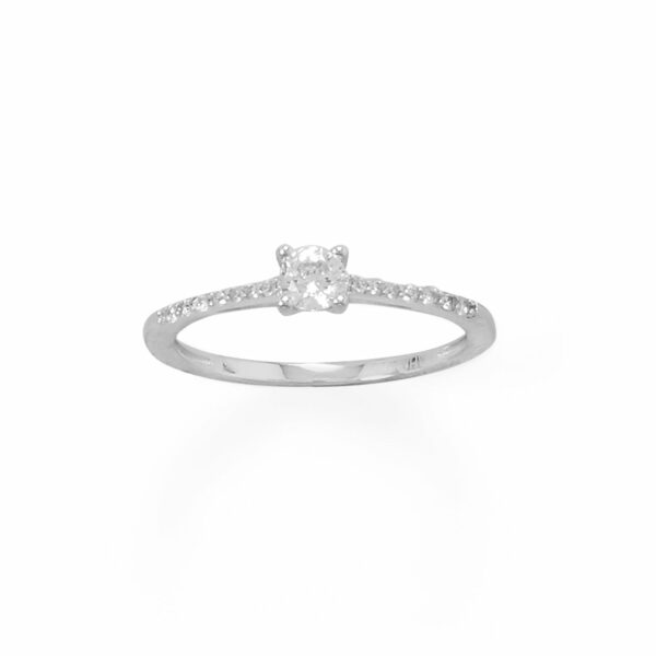 Rhodium Plated 4mm Solitaire CZ Ring with CZ Band
