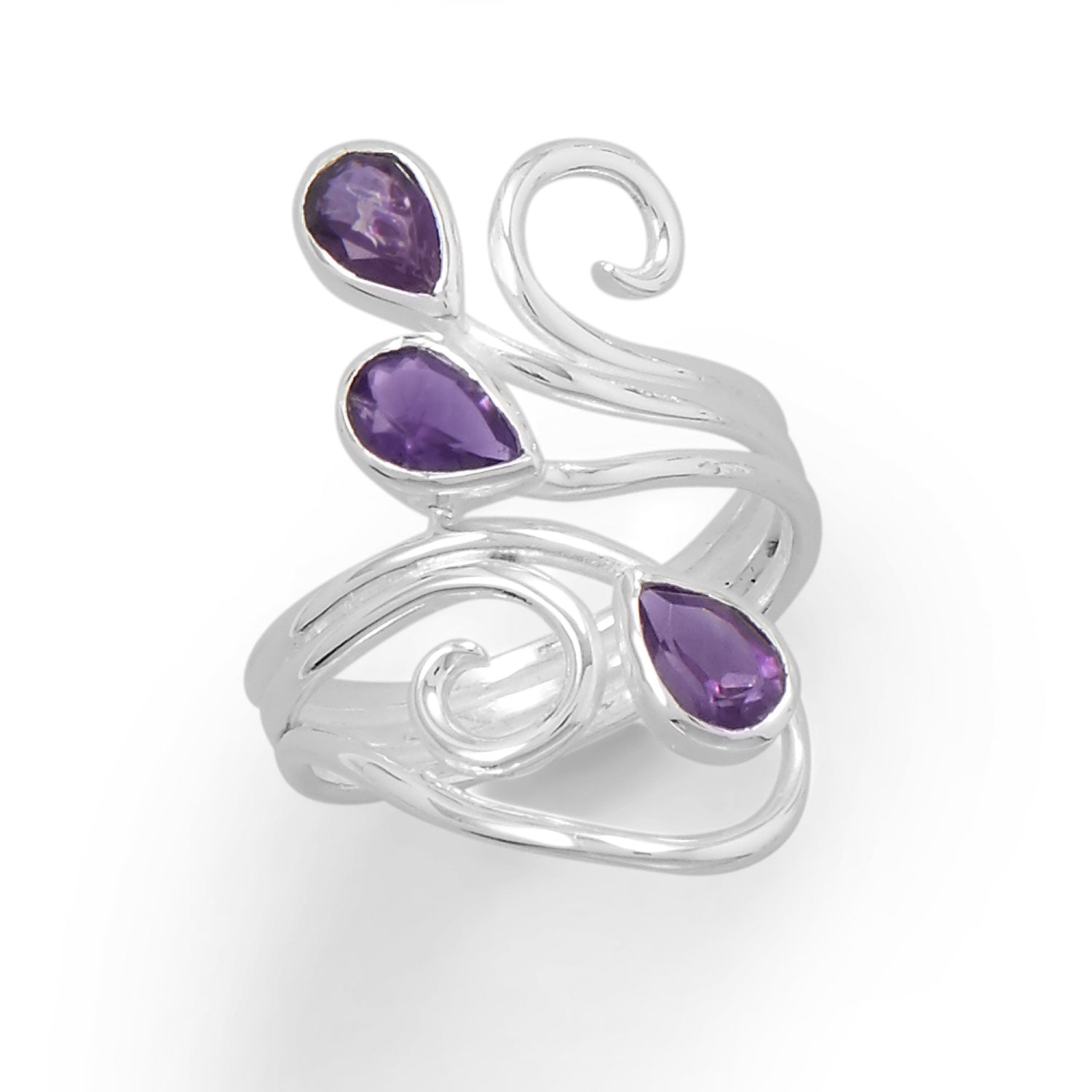 Polished Scroll Design Amethyst Ring - alternate view 2