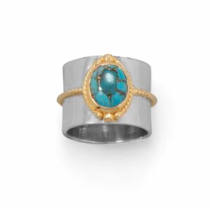 Two Tone Rope Edge Turquoise Ring