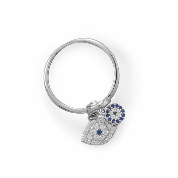 Rhodium Plated Evil Eye Charm Ring - Silver - alternate view 2