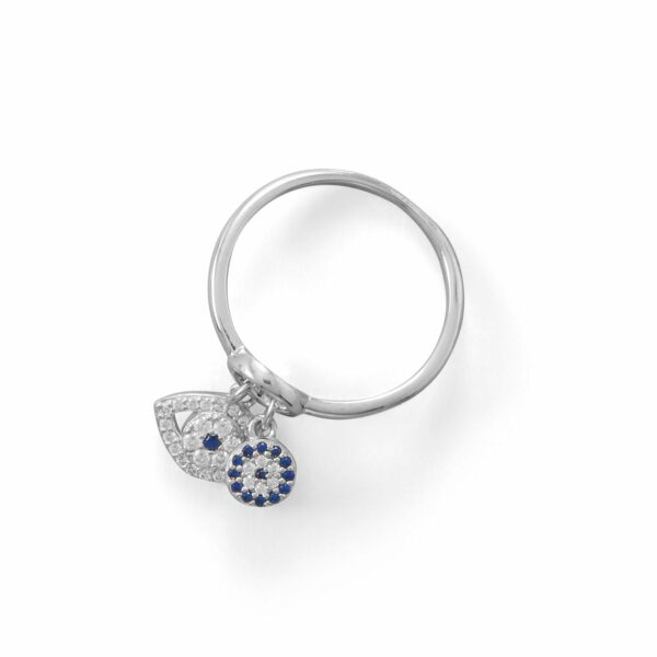 Rhodium Plated Evil Eye Charm Ring - Silver - alternate view 3