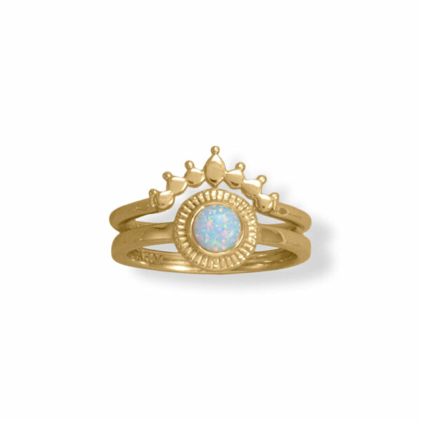 14 Karat Gold Plated Round Synthetic Opal Ring - alternate view 2