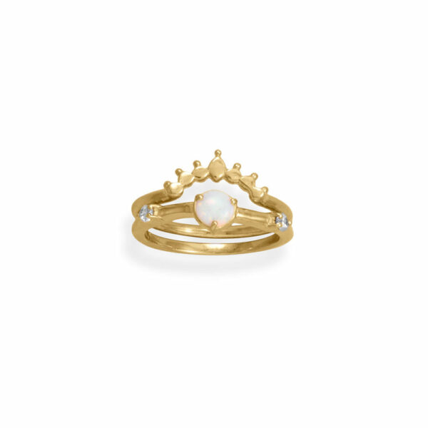 14 Karat Gold Plated Synthetic Opal and CZ Ring - alternate view 3